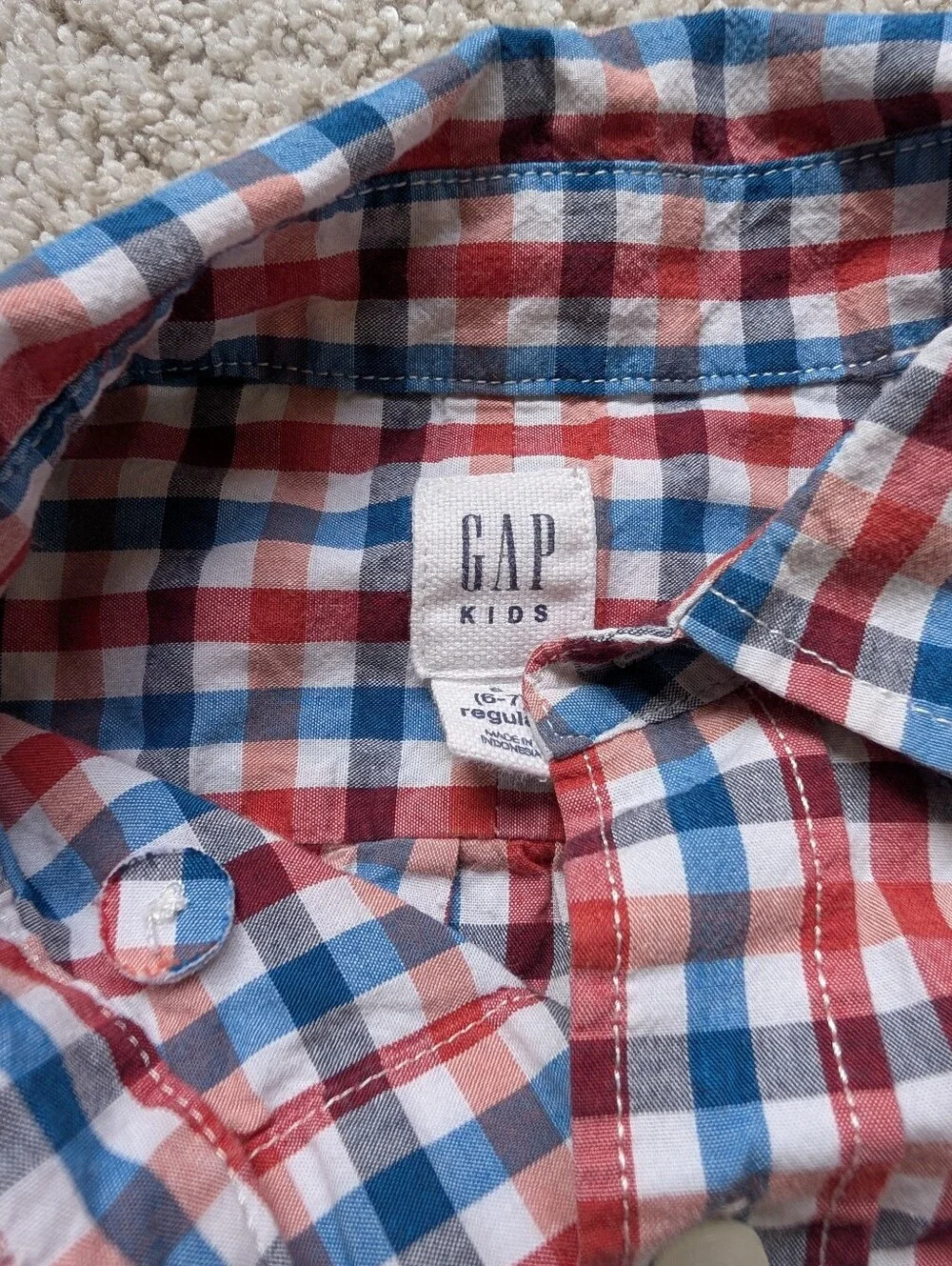 GAP Boys Checked Button-Down Long Sleeve Shirt - Size 6/7
